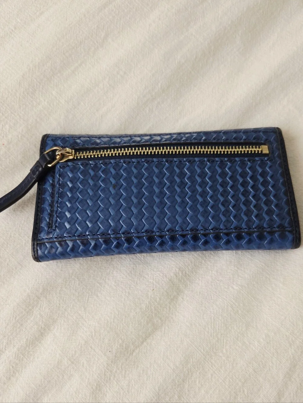 Blue Dooney & Bourke Basketweave Embossed Leather Continental Clutch Wallet